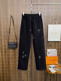 Chrome Hearts Black Sweats with Cros patches