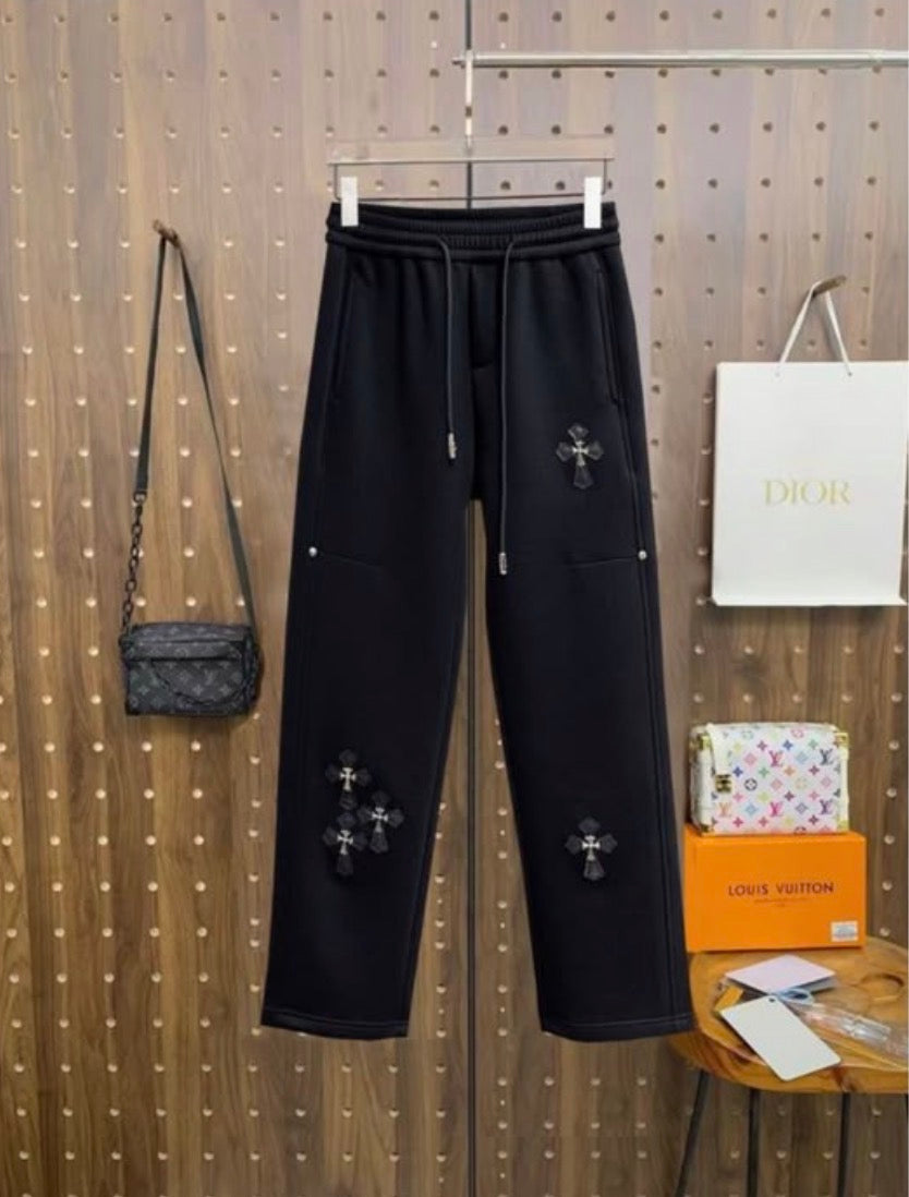 Chrome Hearts Black Sweats with Cros patches